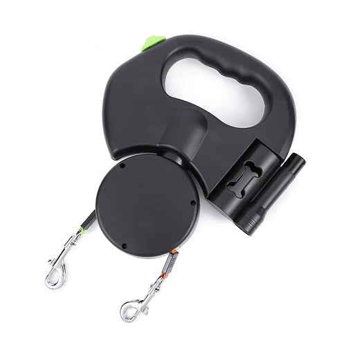 Retractable Dual Dog Leash with Reflective Feature and Flashlight